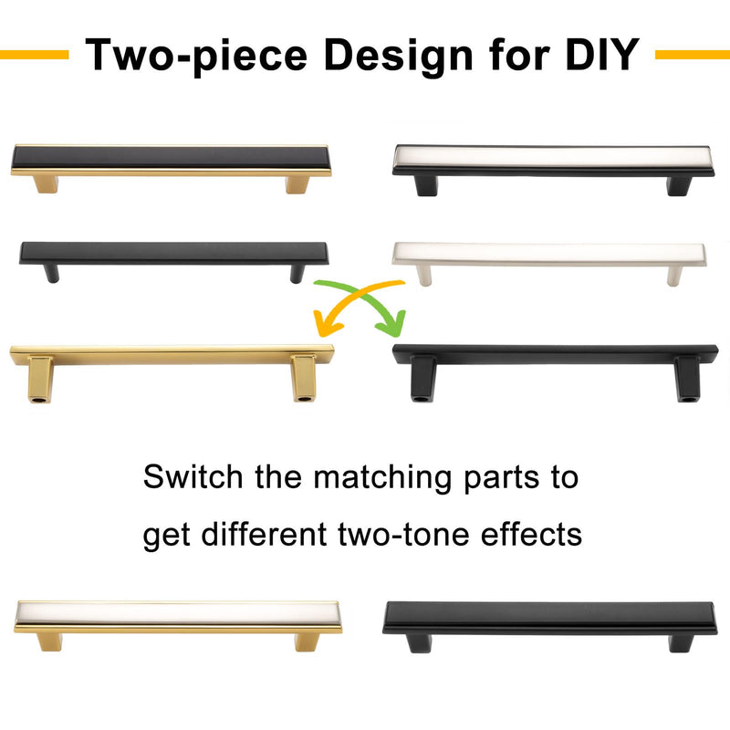 Nickel and Gold Cabinet Pulls Brushed Nickel and Gold Kitchen Cabinet Handles, 5 Pack 6-1/4 Inch, 2281 Two Tone Hardware for Cabinets Drawers Bedroom Dresser Cupboard Bathroom Vanity 6-1/4 In Hole Distance Brushed Nickel & Gold