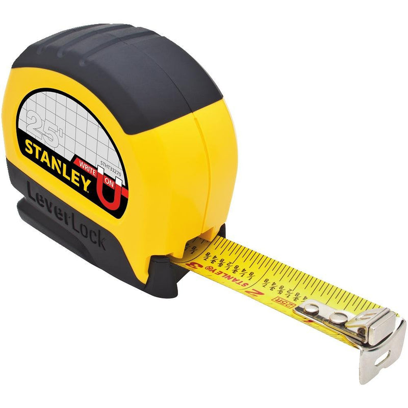 Stanley STHT33281L 25' Magnetic Tip & Fractional Read LeverLock Tape Measure Black/Yellow 7.6 m