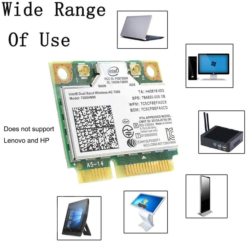 MQUPIN Dual Band Wirless- Intel 7260.HMW Dual Band Wireless Card-AC 7260 Network Adapter+Bluetooth 4.0 USE for Intel AC Half Mini Pcie Card 802.11 b/a/g/n/ac(1 Pack)