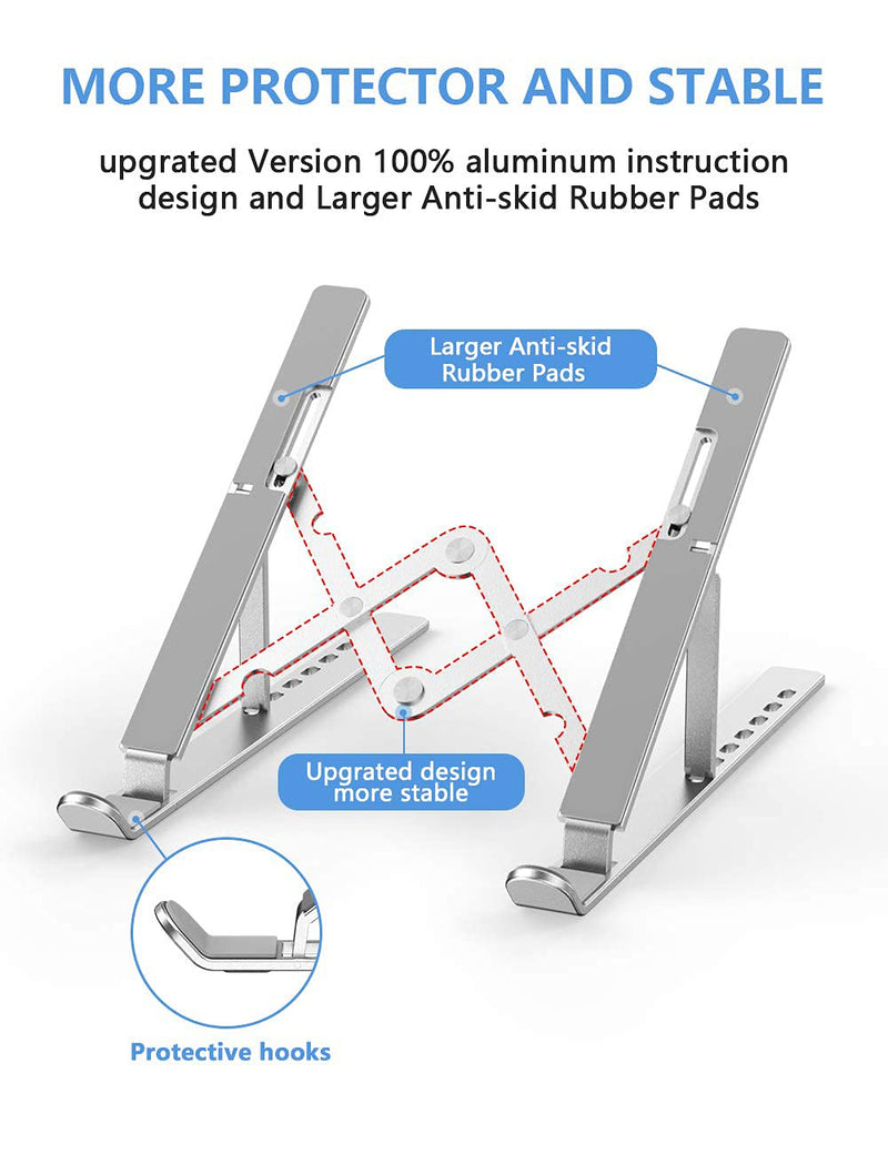 Laptop Stand, Adjustable Aluminum Foldable Portable Holder, Upgrade Whole Anti-Slip Silicone Pad, Laptop Riser for Desk Compatible with MacBook Air Pro/iPad, Lenovo and More 10-15.6” Tablets