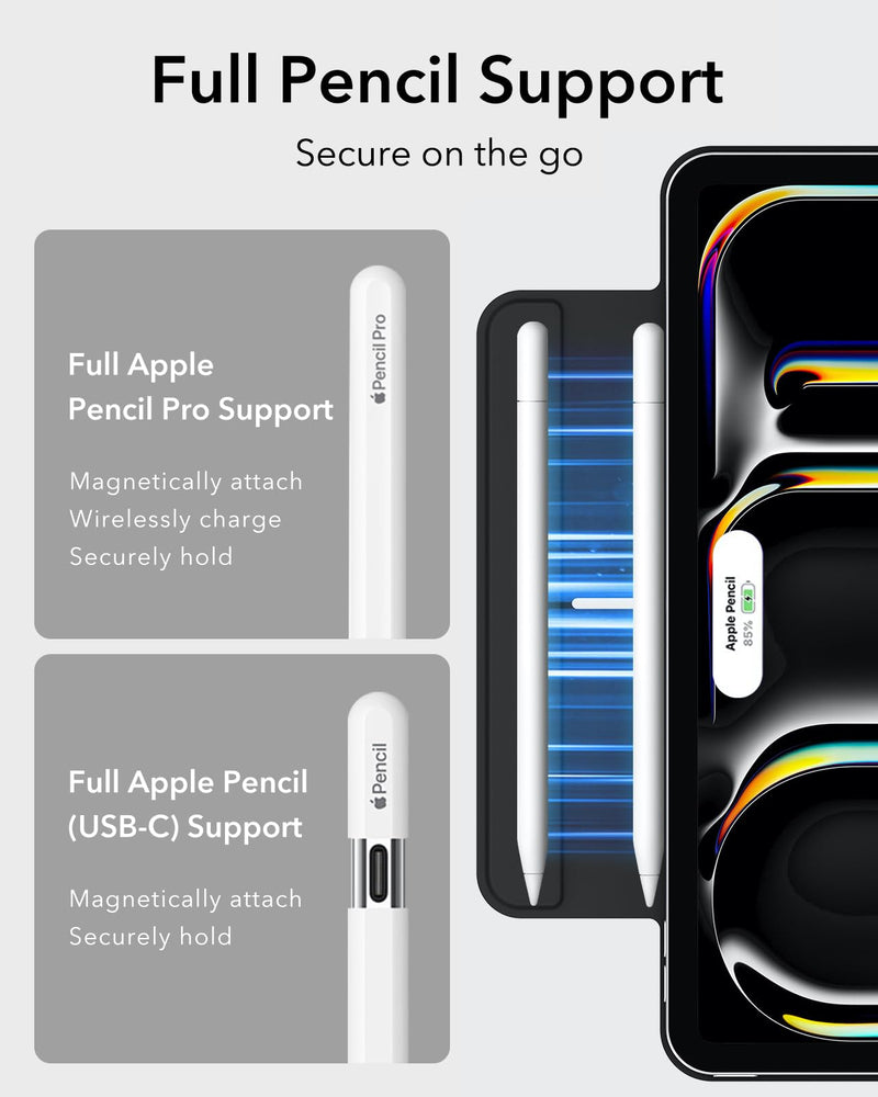 ESR for iPad Pro 11 Inch Case M4(2024, 5th Gen), Powerful Magnetic Attachment, Slim Trifold Stand Case, Supports Pencil Pro and Pencil(USB-C), Durable Protection, Rebound Series, Black Pro 11" (2024)