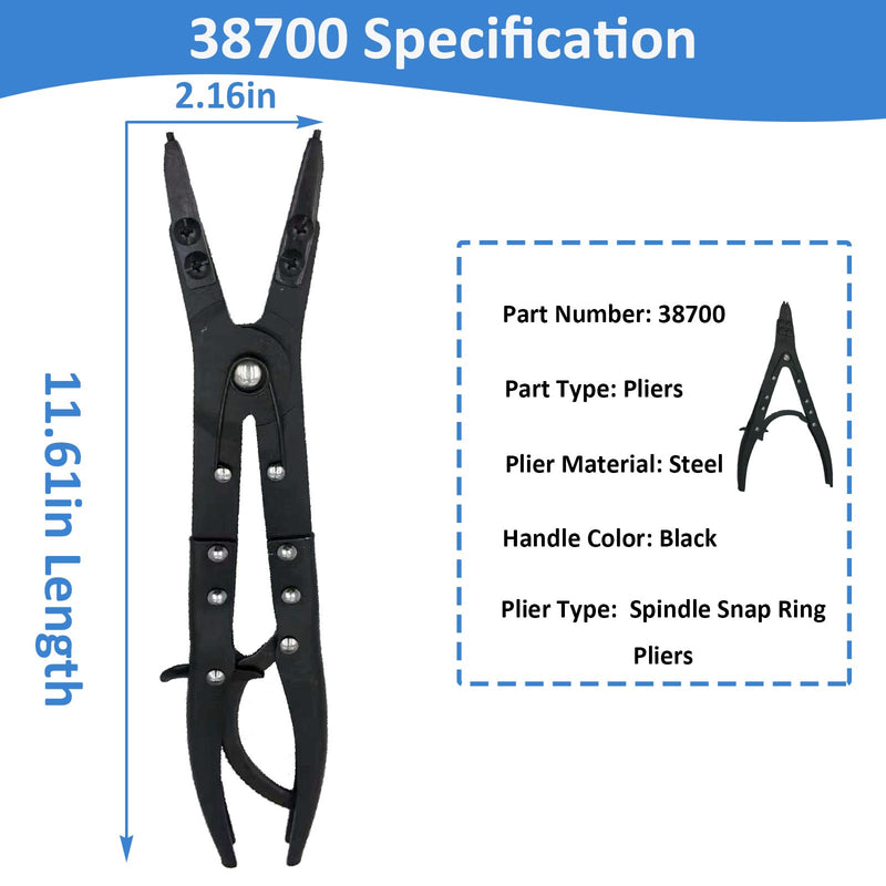 38700 Spindle Snap Ring Pliers Compatible with Ford 2007-2020 F-250 350 450 550 Super Duty 4WD Pickups, 12in Heavy Duty Internal External Snap Ring Pliers with Ratchet Locking Design