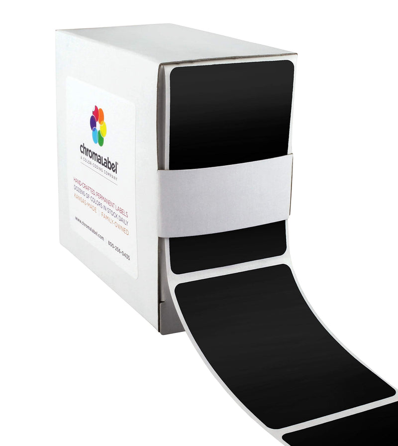 ChromaLabel 2 x 3 inch Permanent Color Code Rectangle Labels, 100 Stickers per Dispenser Box, Black