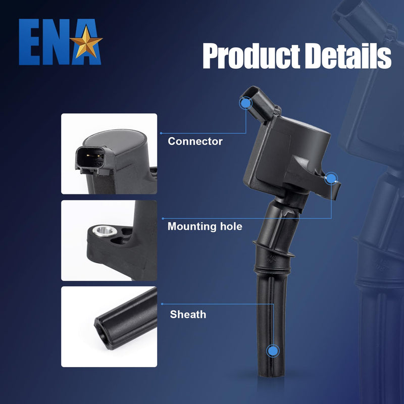 ENA Ignition Coil Pack Compatible with Ford Mercury F150 F250 E150 E350 Super Duty Lincoln Navigator Town Car Crown Victoria Expedition Grand Marquis 4.6L 5.4L 6.8L V8 Replacement for DG508 FD503