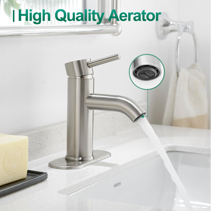 Bathroom Faucet Brushed Nickel One-Handle, Modern one Hole Bathroom Sink Faucet Lavatory Faucet with Deck Short