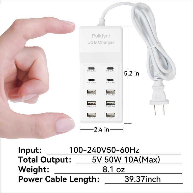 Portable USB and USB C Charging Station,USB-C 4-Ports, Hub 10-Ports USB Charger Dock for Multiple Devices Phones Tablet Smartwatch Headphones Speakers (Ivory USBC) Ivory USB-C