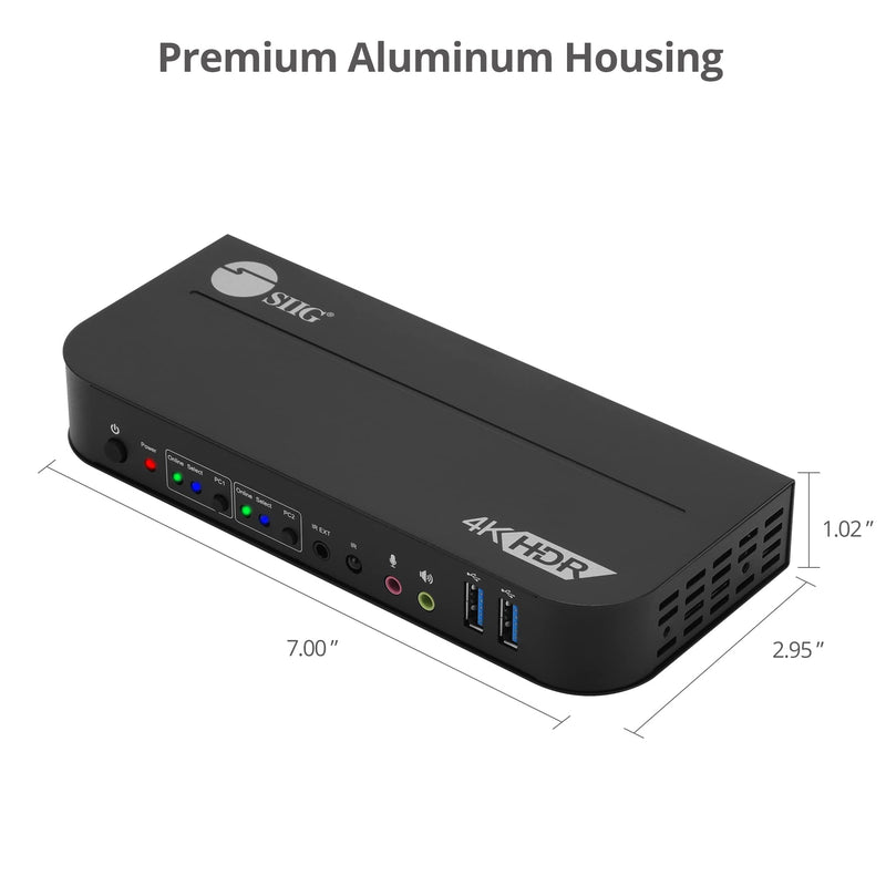 SIIG 2-Port 4K KVM Switch HDMI with Remote Control, 1x HDMI Output, 2X USB 3.2 Type-A Ports, EDID Bypass, Compatible with Windows and Mac (CE-KV0E11-S1)