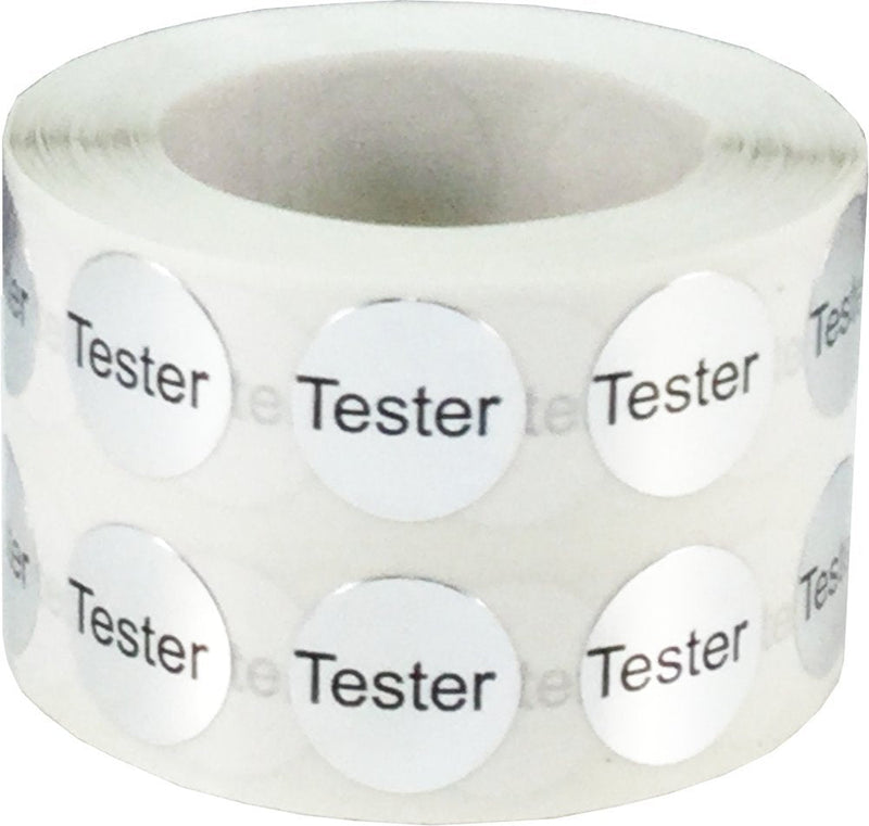 Metallic Silver Tester Stickers, 1/2 Inch Round, 1000 Labels on a Roll