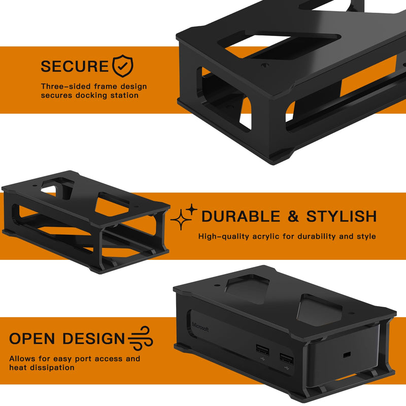 Docking Station Mounting Stand for Microsoft Surface Dock 1, Dock 2, Wall Mount and Under Desk Mount Acrylic Holder Compatible with Microsoft Surface Dock (Pd9-00003) - Black Holder Only