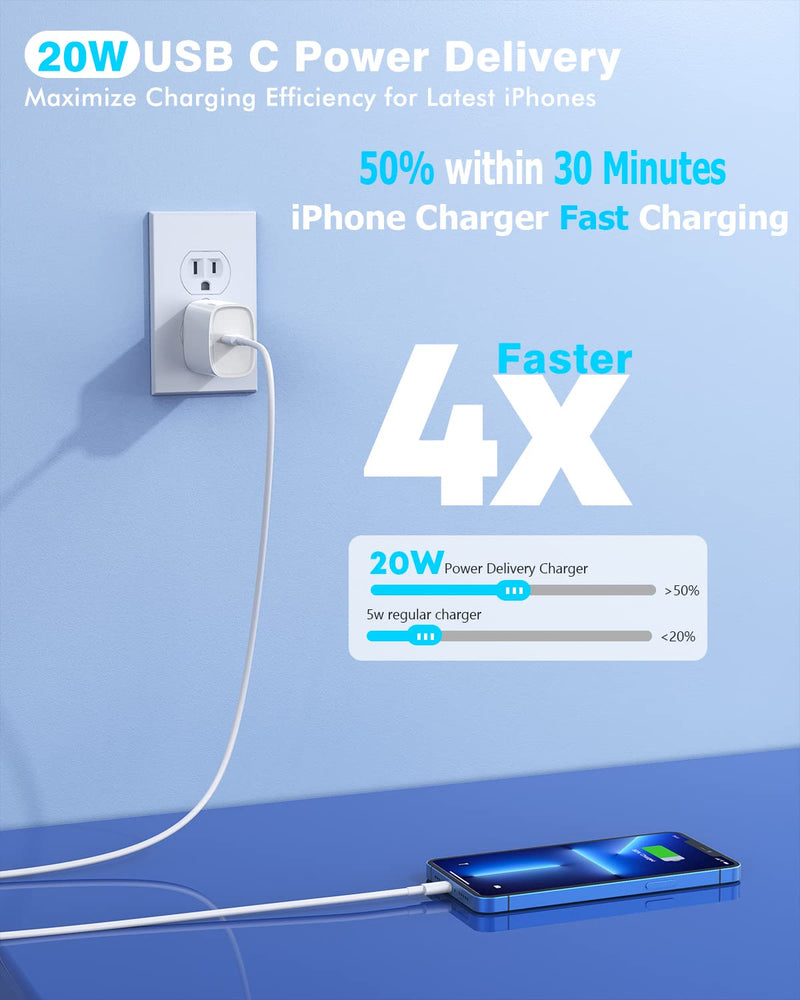 Extra Long 10FT Apple Fast Charger,[Apple MFi Certified]2Pack Fast iPhone Charger Travel Plug Adapter 20W Super Quick USB C Wall Block 10Foot Lightning Cable Cord for iPhone 14/13/12/11/8/X/XR/SE/iPad 2Pack(10FT C-L) 2