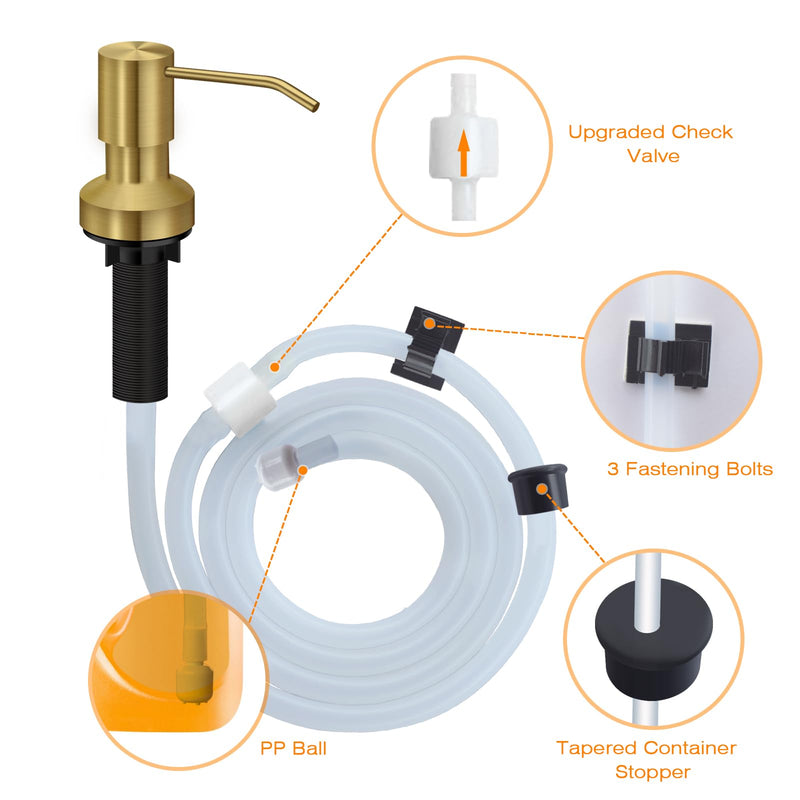 Sink Soap Dispenser for Kitchen Sink, Countertop Built in Sink Soap Dispenser with 47”Extension Tube kit, No Need to Fill The Little Bottle Again (Golden) Golden