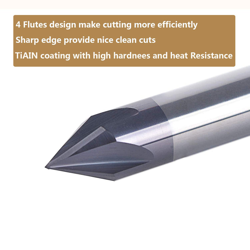 SpeTool 5PCS 60 Degree V Bit 1/4 Inch Shank Carbide CNC Chamfer End Mill 4-Flute V Groove Router Bit with TiAIN Coated for CNC Wood Engraving Carving 5