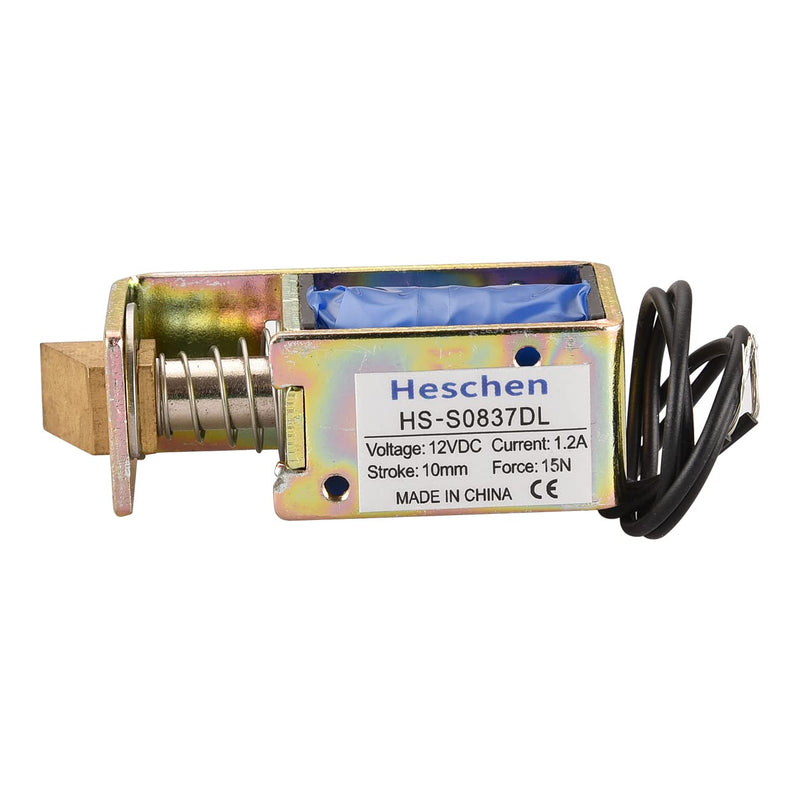 Heschen Electromagnet Solenoid HS-S0837DL DC12V 1A 15N 10mm Stroke Push Pull Type Open Frame Door Lock