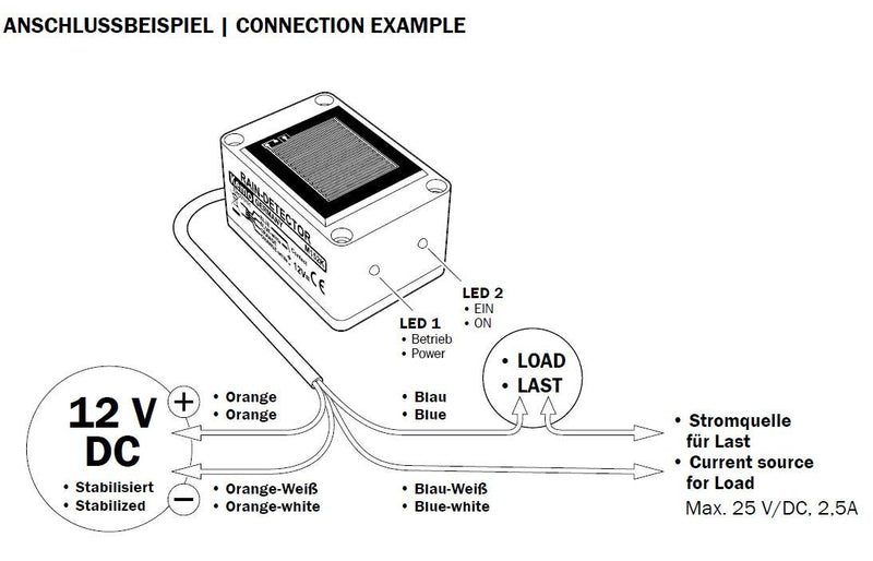 Kemo M152K capacitive rain sensor. Relay activation even with distilled water. Adjustable sensitivity, with 2 LED indicators