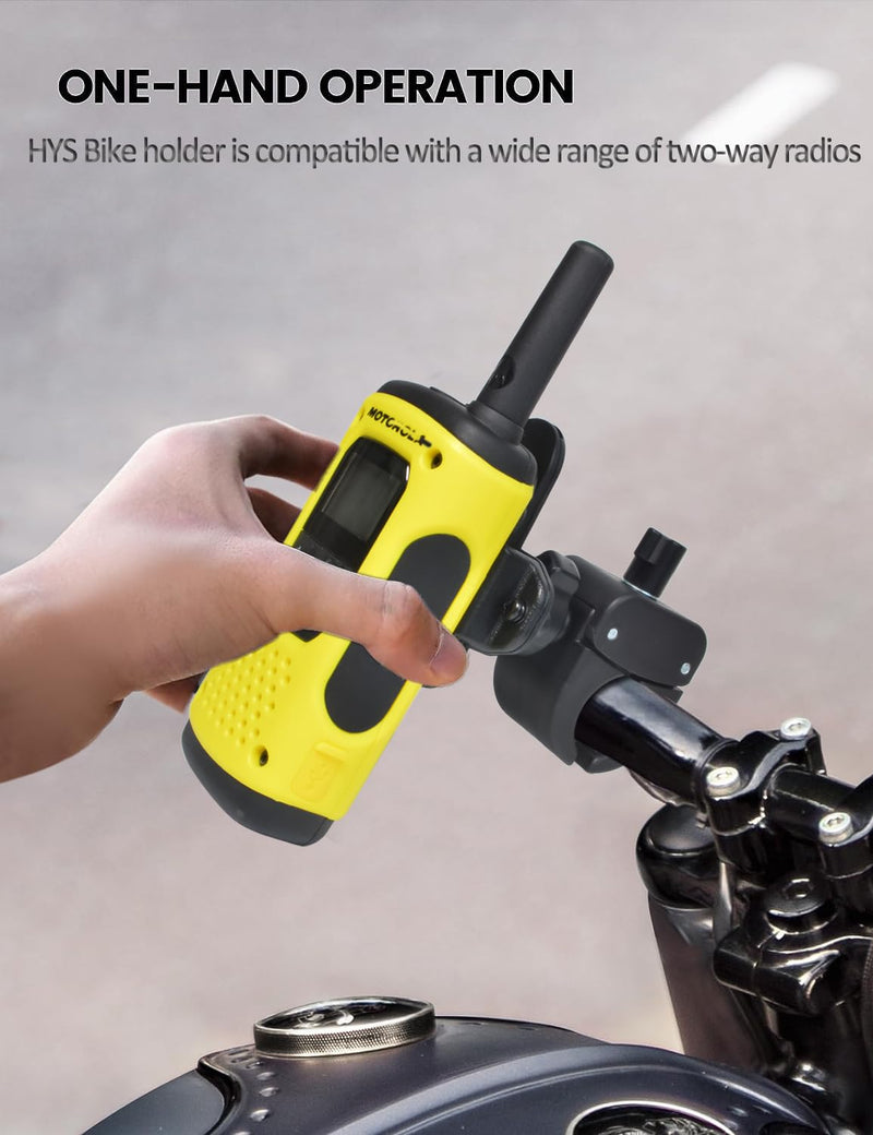 HYS Motorcycle 2-Way Radio with Clip Mount, Bike Walkie Talkie Holder for Bicycle, Quick Install Handlebar Portable CB Radio with Clip Mount for Anytone BaoFeng Icom Kenwood Yaesu Wouxon HT's