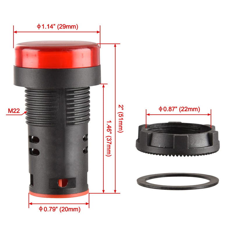 Heschen 22mm LED indicator light AD16-22D/S 24VDC 20mA red light color pack of 5