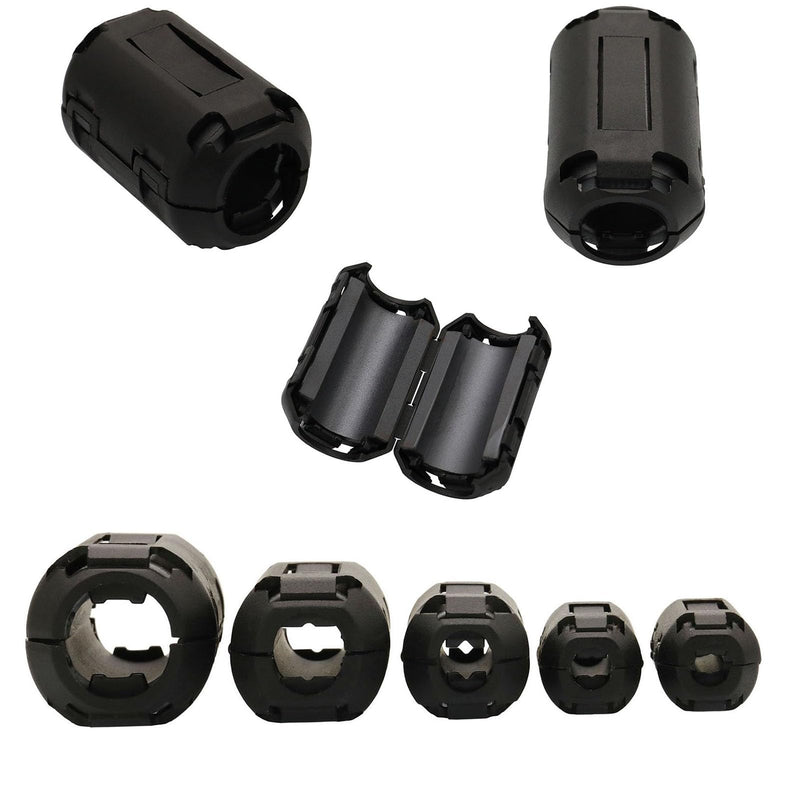 Ferrite Clip-on Ferrite Ring Core RFI EMI Noise Reducer Cable Clip for 3.5 mm 5 mm 7 mm 9 mm 13 mm Inner Diameter TVs, Radio, Audio Equipment Noise Reducer Video Cable Power Cable Pack of 70