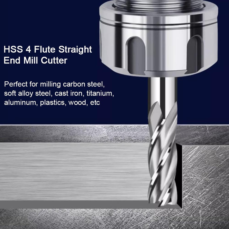 ASNOMY 10pcs HSS End Mill CNC Lathe Straight Shank 2-12mm, 4 Flute Spiral Cutter Cutting End Mill Set Drill End Mill Cutter Bit 2/3/4/5/6/7/8/9/10/12mm 10pcs-2/3/4 /5/6/7/8/9/10/12mm