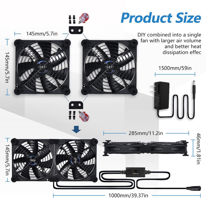 High Airflow Router Cooling Fan for Computer Cooler TV Box Wireless 12V DC Power 140mm 280mm Fan with Multi Speed Controller