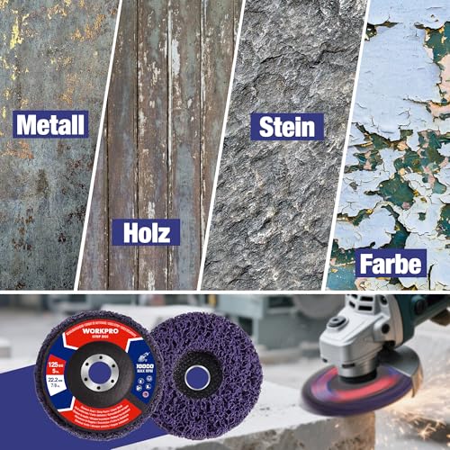 WORKPRO Pack of 6 CSD Discs 125 mm Sanding Discs Set, Cleaning Discs for Angle Grinder for Removing Rust & Paint, Abrasive Angle Grinder Discs for Coarse Cleaning