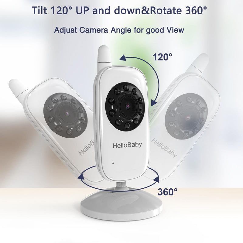 HelloBaby Baby Monitor No WiFi,Video Baby Monitor with Camera and Audio,3.2'' IPS Screen, Manual Baby Camera Adjustment, Night Vision, 1000ft/305m Range, ECO/VOX, Feeding Reminder, USB Charging Cable HB2438
