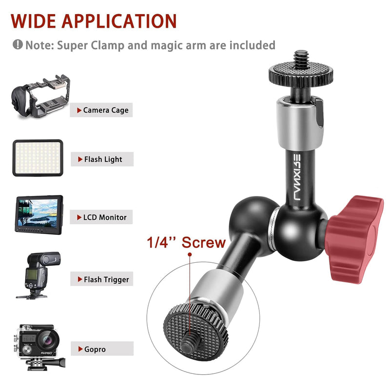 5.6”/14.3cm Adjustable Friction Magic Arm with 1/4" Screw - Compatible with Camera Cage, Flash/LED Light/Microphone/Monitor/SuperClip - Max Load 4.4lb/2kg