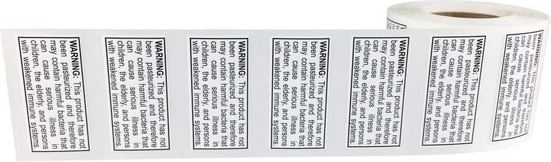 Not Pasteurized Warning Labels .75 x 1.5 Inch 500 Adhesive Stickers (Pack of 2) 0.75 x 1.5" Rectangle (Pack of 2)