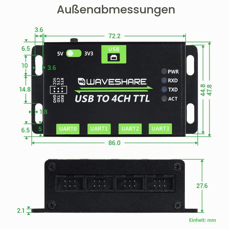 Waveshare Industrial USB to 4CH TTL Converter USB to UART with Multi Protection Circuits Multi Systems Support