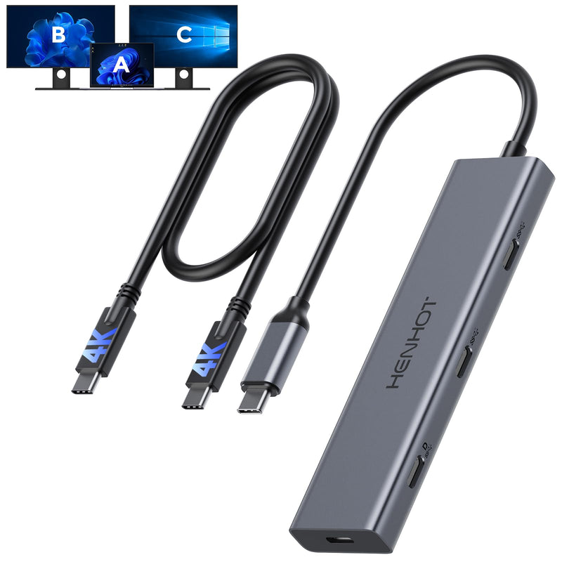 USB C Video Output Hub, Dual Monitor Docking Station Supports USB-C PD Monitor, Thunderbolt Splitter for Portable Screen, Video Output 4K@30-60Hz, 4 Port Gen2 10Gbps, PD 100W, with Type C Video Cable 4 IN 1