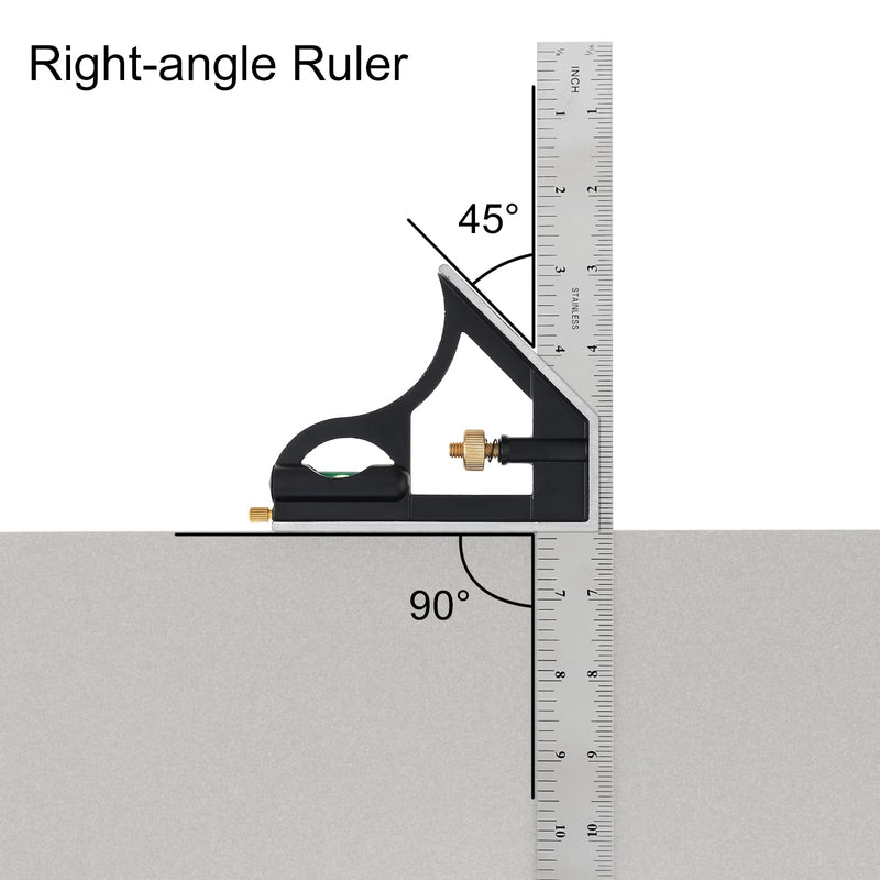 ChgImposs 12" Adjustable Sliding Combination Square Ruler & Protractor Level Measure Measuring Set, Inch/Metric
