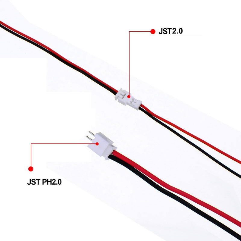 GTIWUNG 20 Pairs JST Connectors, JST 2.0mm 2 Pin Plug with 80mm Cable Wire, JST 2.0 PH 2 Pin Connector Plug, 2-Pin Connector Plug Male & Female