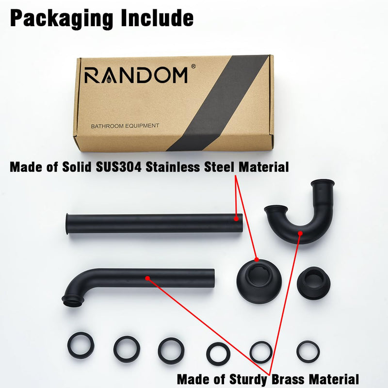 RANDOM Matte Black P Trap Bathroom Sink U-Shape 1-1/4 inch Sink Trap with Slip Joint Extension Tube,Adjustable Height Sink Waste Drain Bottle P-Trap Kit,Brass Basin Sink Plumbing.RD83555MB-L
