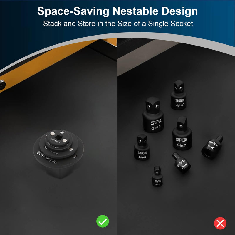 Low Profile Impact Socket Adapter Set, 4-Piece Magnetic Nesting Design for Tight Spaces, Cr-Mo Steel Drive Conversion Kit 1/4 to 1 Inch