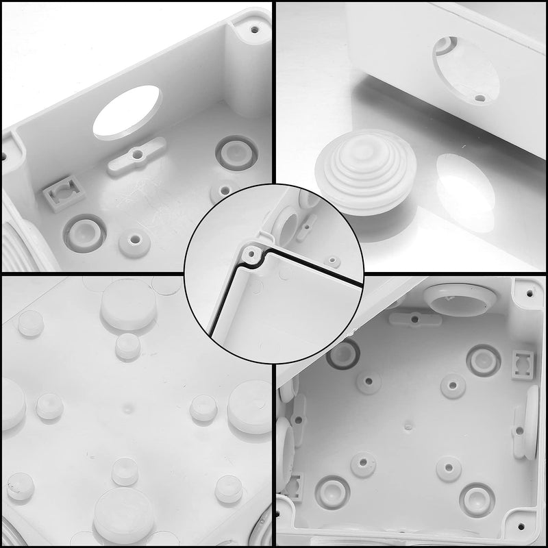 Pack of 2 junction boxes, waterproof IP65, electrical junction box, surface-mounted plastic junction box, plug screw connection, electrical box, cable junction box, junction box, white