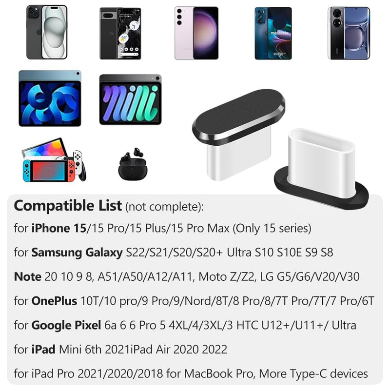 USB C Dust Plug, Type C Anti Dust Cover Protector Cap with Phone Speaker Cover Compatible with iPhone 15 Series, Samsung Galaxy S22/S21/S20, Note 20/10, All USB C Devices USB-C Plug