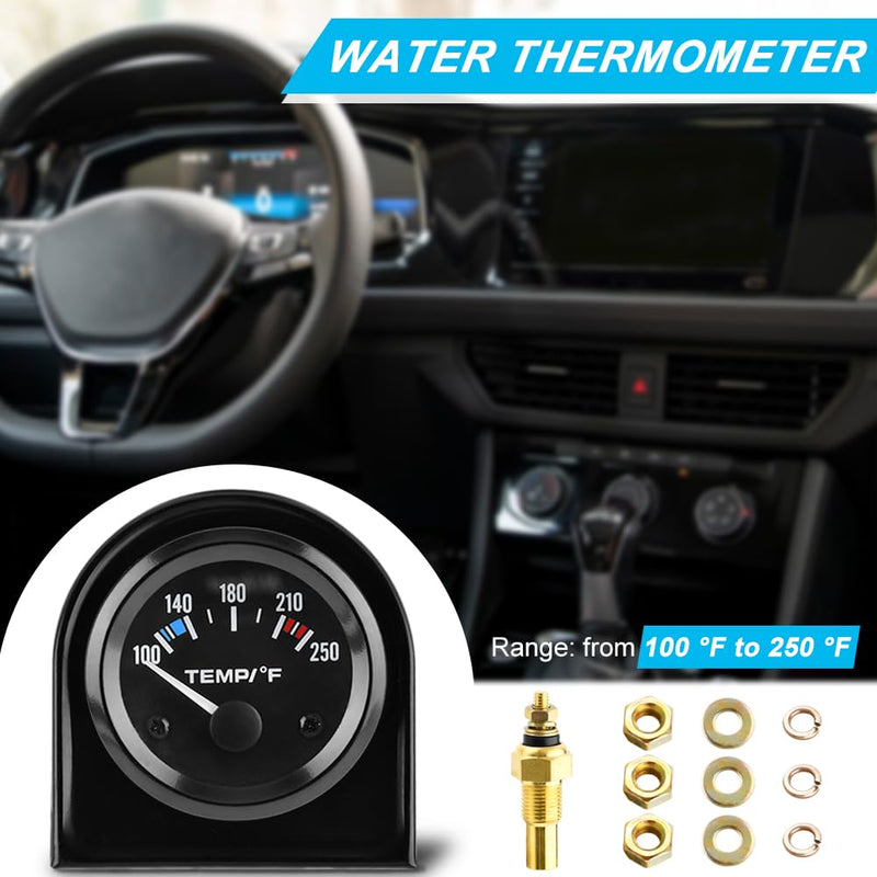 2" 52mm Water Temp Gauge, 100-250℉ Water Temp Thermometer Meter Kit Car Accessories Car Water Temp Gauge Meter with LED Backlight for Marine Boat, Ship, Car, Truck, Vehicle, Automotive(Black) Black