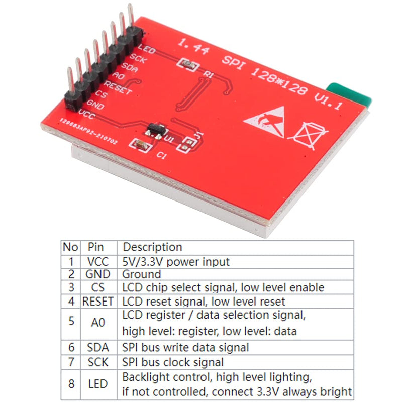 1.44" inch TFT LCD Display Screen Module 3.3V RGB 65K 128x128 4-Wire SPI ST - 7735S for Arduino 2560 ESP32 Board (Pack of 4) Pack of 4
