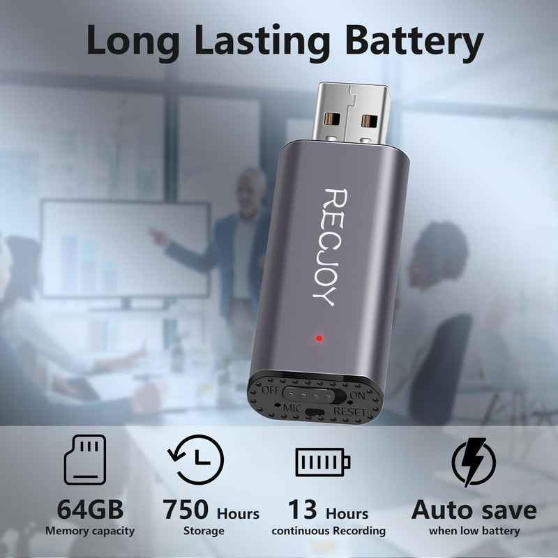 64GB Digital Voice Recorder USB Recording Device with 750Hrs Storage Capacity Voice Activated Recorder,Audio Recorder for Lectures Interview,Noise Reduction Rechargeable UL101