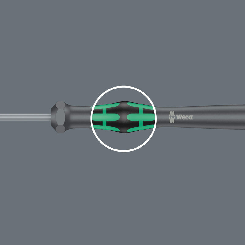 Wera 2052/6 Kraftform Micro Ballhead Hexagon Electronics Screwdriver Set and Rack, 6-Piece Ball-End: 1.5x60mm, 2x60mm, 2.5x60mm, 3x60mm, 0.9x40mm, 1.3x90mm