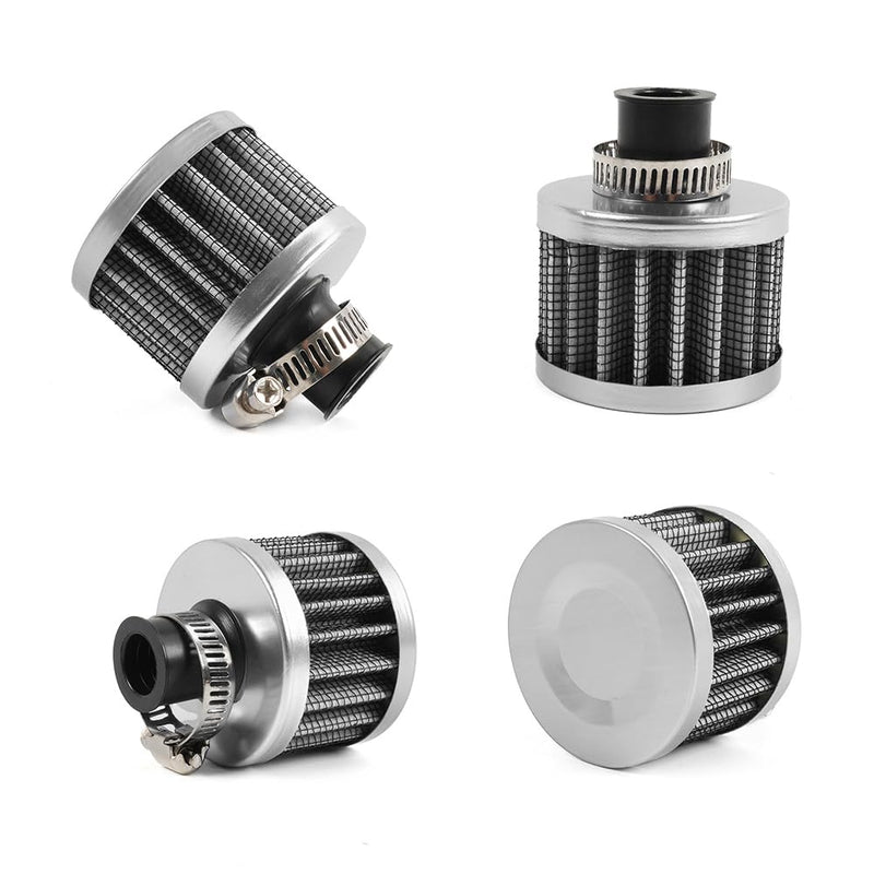 MUGE RACING 2Pcs Air Filter Cold Air Intake Filter Breather 12mm Valve Cover Breather Filter For Car and Motorcycle (Sliver) Sliver