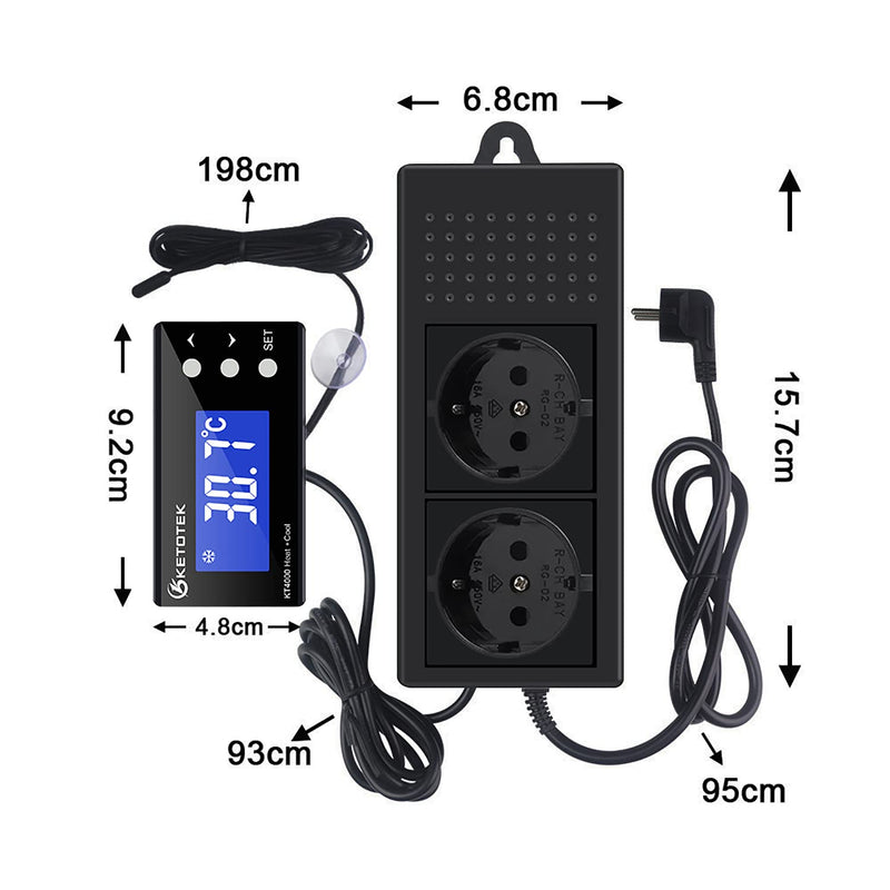 KETOTEK Digital Thermostat Socket 230V with NTC Sensor, KT4000 Temperature Controller Socket, Socket Thermostat for Aquarium Greenhouse, Temperature Switch Heating/Cooling Temperature Controlled Black