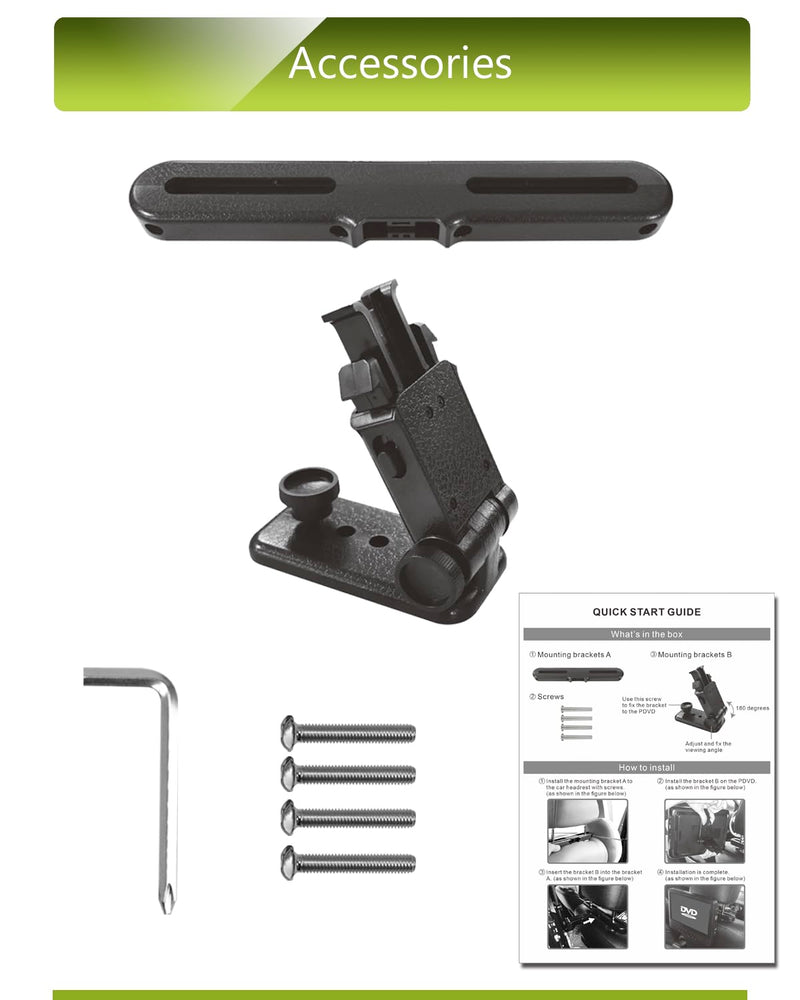 Car Headrest Mount Holders for Dual Screen Portable DVD Player, Seat Headrest Brackets for WONNIE/NAVISKAUTO/Sylvania Portable DVD Player, Car DVD Player Headrest Mounts (1 Set) 1 Set