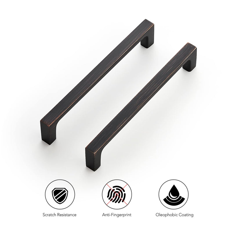 Ravinte 5 Pack Solid 5 Inch Square Cabinet Handles - Oil-Rubbed Bronze Drawer Pulls - Kitchen Hardware 5 Inch Hole Center