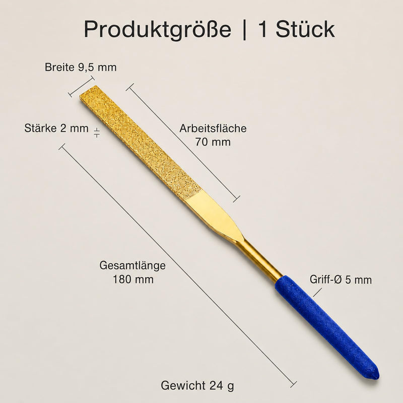 Flat Diamond Needle File 9.5 x 180 mm, Titanium Coated with Non-Slip TPU Handle, Precision File for Metal, Stone, Wood, Plastic, Model Making