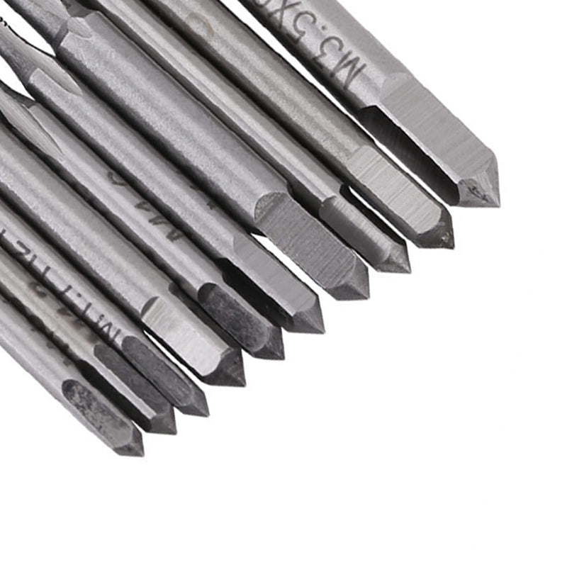 10 pieces tap set, thread cutting tool set, HSS metric straight pipe M1 M1.2 M1.4 M1.6 M1.7 M1.8 M2 M2.5 M3 M3.5 model making tap set
