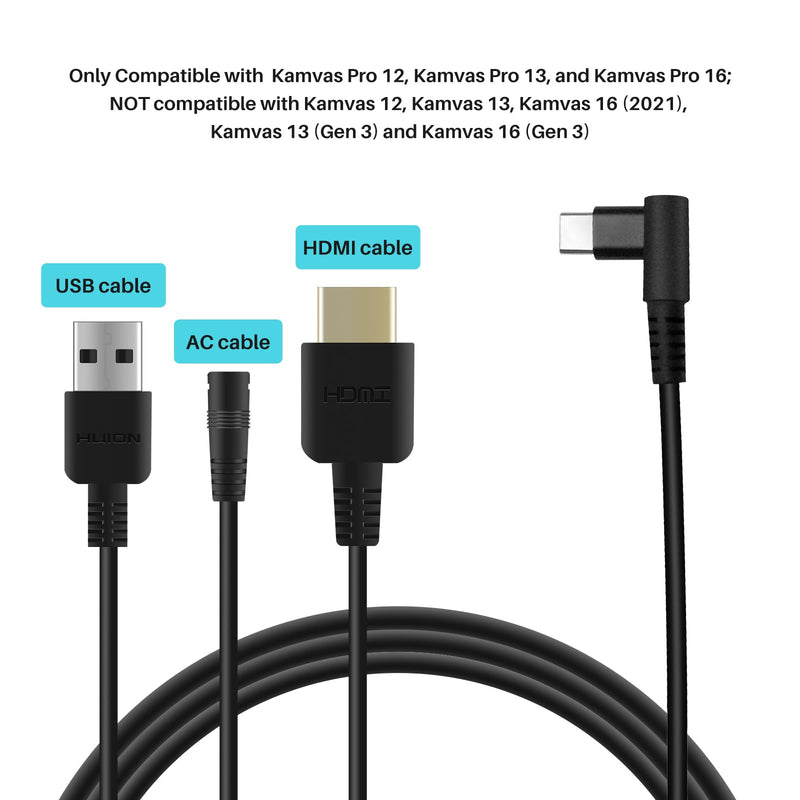 HUION 3-in-1 Cable CB01 | Only Compatible with KAMVAS Pro 16/12/13 Drawing Tablet with Screen