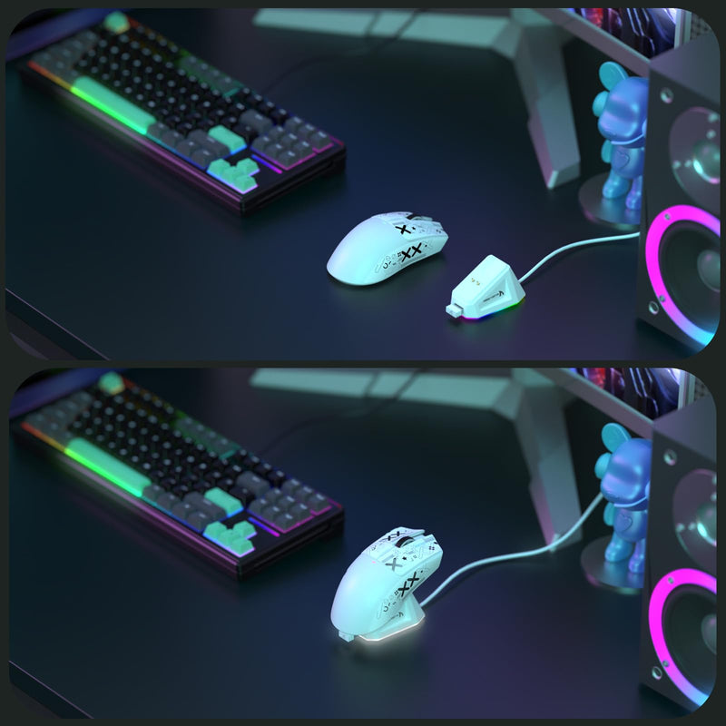 MAGIC-REFINER ATTACK SHARK X11 59g Superlight Wireless Gaming Mouse with Grip Tape, RGB Charging Dock，BT/2.4G Wireless/Wired Pc Mouse, 22000 DPI,5 Programmable Buttons for Pc/Mac(White) White & Griptape