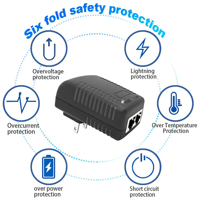 POE Injector 24V 1A 24W with Wall Plug IEEE 802.3af Compliant 10/100Mbps, 2 Ports Passive Power Up to 100 Meters (325 Feet) Over Ethernet Power Supply for IP Cameras Mobile WLAN AP