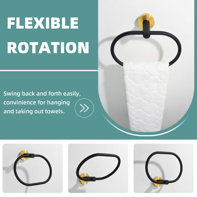 Suyar Towel Ring Gold and Black, Hand Towel Holder for Bathroom, Oval Shape | Stainless Steel, Wall Mounted Oval - Black & Gold