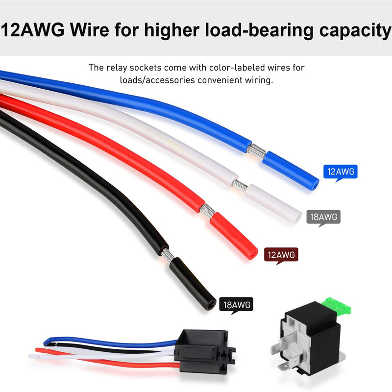 12V Fuse Relay Switch Harness Set - 30A ATO/ATC Blade Fuse, 4-Pin SPST Automotive Electrical Relays with Heavy Duty 12 AWG Wires (Pack of 3) 12V-4pin(fuse)